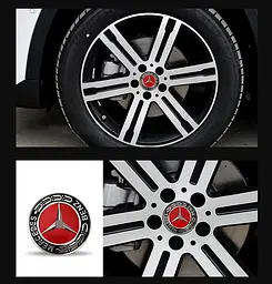 Ковпак колеса Mercedes Червоний з чорним d=75мм пластик 1 шт (ковпачок, заглушка диску) - мініатюра 2