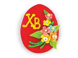 Пасхальне яйце УКРАСА з срібними кульками 35х50мм яскраво-червоний