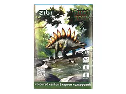 Картон кольоровий ZIBI 8 аркушів двосторонній (целюлозний) DINO, А4, 8 кол., 215 г/м2, KIDS Line ZB.1959-16