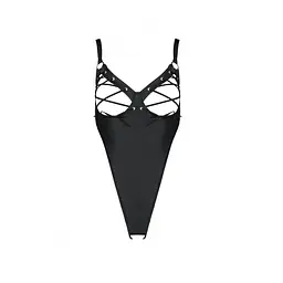 Боді з екошкіри Passion CELINE BODY XXL/XXXL, black, з доступом, відкритий - мініатюра 5