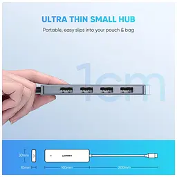 Концентратор Ugreen CM219 HUB Type-C to 4xUSB with USB-C Power Port (Gray) (70336) - мініатюра 4