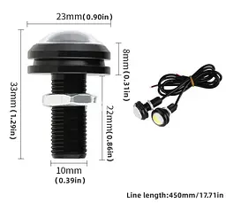 LED Денні ходові вогні ДХО очі врізні D23 мм 1.5W 12V (SOB 2smd) Білі 2 шт. - мініатюра 2