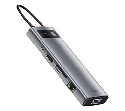 Адаптер USB Хаб Baseus Metal Gleam 9-in-1 Multifunctional Type-C HUB Docking Station Gray CAHUB-CU0G - мініатюра 4