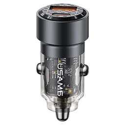 Автомобільний зарядний пристрій Usams US-CC208 C39 60W A+C Dual Port Aluminum Transparent Fast Charging Car Charger Чорний