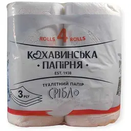 Туалетний папір КОХАВИНКА 4шт 3шар целюлоза "Срібло"