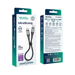 Кабель для зарядки USB Ridea RC-US42 UltraStrong Type-C to Type-C 60W 20V/3A 0.25m Черный - миниатюра 2