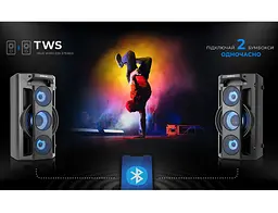 Портативна колонка бумбокс REAL-EL X777-PSS Boombox 65W Bluetooth TWS, RGB, Black - мініатюра 10