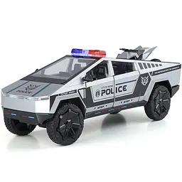 Колекційна металева модель поліцейського автомобіля Tesla Cybertruck Police з квадроциклом, інерцією, світлом та звуком 1:24 - мініатюра 6