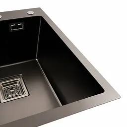 Кухонна мийка Platinum PVD чорна Handmade HSBB (квадратний сифон, 3.0,/1.0) 40x50, Чорний - мініатюра 5