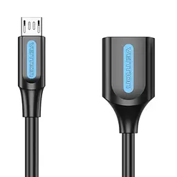 Переходник USB 2.0 Micro BM --> USB AF (OTG) 0.15 м, PVC Vention черный - миниатюра 2