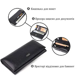 Класичний жіночий гаманець із натуральної зернистої шкіри Canpellini 21658 чорний - мініатюра 6
