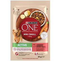 Вологий корм для дорослих активних собак дрібних порід Purina One Mini Active з яловичиною, картоплею та морквою у підливі 85 г (12451551)