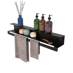 Полиця в ванну кімнату Nice & Cozy Towel shelf з тримачем для рушників чорна