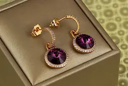 Сережки підвіски Xuping Jewelry Сваровськи Романс із бордовими каменями 2,8 см золотисті - мініатюра 2