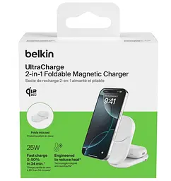 Зарядний пристрій Belkin UltraCharge 2-in-1 Foldable Magnetic Charging 25Вт, білий (WIZ039KQWH) - мініатюра 3