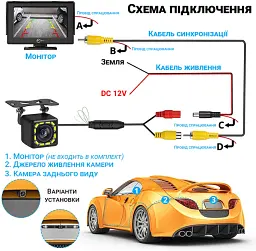 Камера заднього виду Podofo K0197P камера паркування 170° Black (18699) - мініатюра 5