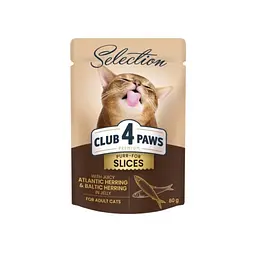 Вологий корм для котів Club 4 Paws Selection з оселедцем та салакою в желе 80 г x 12 B5631101 - мініатюра 2