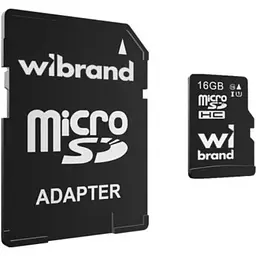 Карта пам'яті Wibrand microSDHC, 16Gb, Class10 UHS-I U1, SD адаптер (WICDHU1/16GB-A)