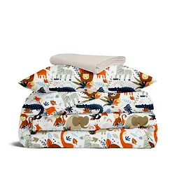 Дитяча постільна білизна в ліжечко JUNGLE ANIMALS CS7, помаранчевий (AnimalsJungleOrangeBlue_Cappuccino110x160_140)