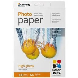 Фотопапір ColorWay A4 200г glossy 100л картон-пак (PG200100A4)