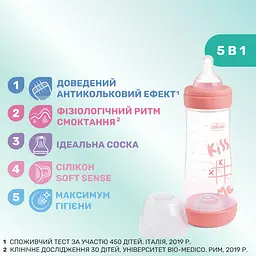 Пляшка для годування Chicco Perfect 5 Love пластикова із силіконовою соскою 300 мл (20235.11.40) - мініатюра 3