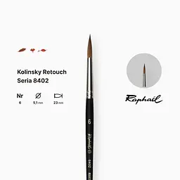 Пензель колонок круглий Raphael Kolinsky Retouch, №6, для ретуші, коротка ручка - мініатюра 2
