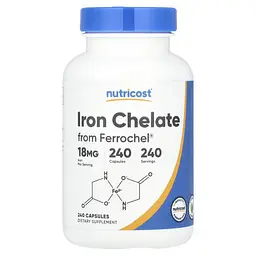 Железо Iron Chelate From Ferrochel 18 mg 240 капсул Nutricost vit0005971