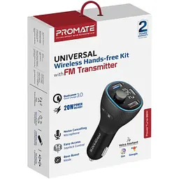 FM модулятор Promate PowerTune 38w USB-A OTG/USB-A QC3.0/USB-C PD чорний (powertune-38w\.black) - мініатюра 10