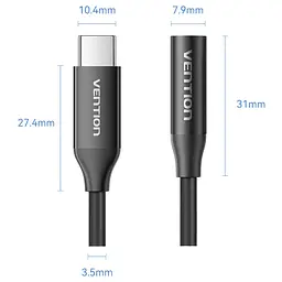 Перехідник USB-C аудіо Jack 3.5мм, Aluminum Alloy, чорний Vention - мініатюра 2