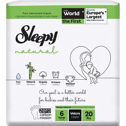 Підгузки дитячі Sleepy Natural XL 6 (15-25 кг) 20 шт. для активних малюків
