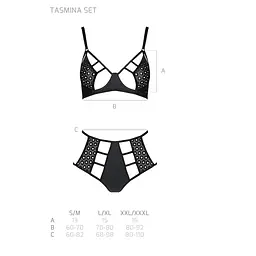 Комплект білизни Passion TASMINA SET S/M black, ліф, високі трусики з корсетом ззаду - мініатюра 5