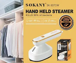 Дорожня міні праска Sokany SK-3071W відпарювач для прасування відпарювання одягу 1200 Вт Білий - мініатюра 6