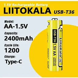 Акумулятор LiitoKala USB-T36 1.5V AA (пальчик) - мініатюра 4