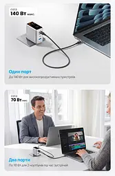 Мережевий GaN зарядний пристрій Vention Dash Pro до 140 Вт 3 USB-C + 1 USB-A сріблястий (TZ-FCOI0-EU) - мініатюра 4