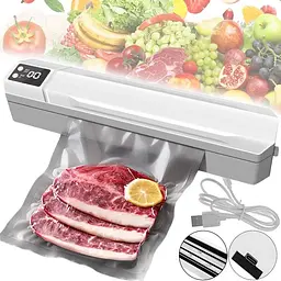 Вакуумний пакувальник пакетів Vacuum Sealer / Автоматичний побутовий вакууматор з пакетами, вакуумайзер для пакування та зберігання їжі - мініатюра 2