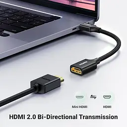 Кабель Ugreen Mini HDMI штекер to HDMI 2.0 роз'єм 4K 60Hz 25CM Black Aluminum Shell Braided (15843) - мініатюра 6