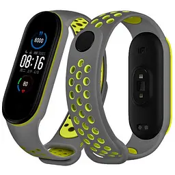 Ремінець MiJobs для фітнес-браслета Xiaomi Mi Band 5, 6, 7 Nike Dessgn темно сірий з лаймом