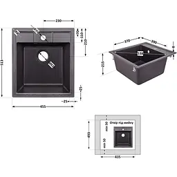 Кухонна мийка Lidz 460x515/200 GRF-13 графіт (LIDZGRF13460515200) - мініатюра 7