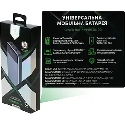 Батарея універсальна Vinga 30000 mAh 100W Display VA Grey (Li-Ion) (VPBB30100) - мініатюра 9