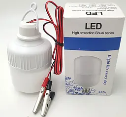Світлодіодна LED-лампа 12 V 10 W 11 × 6 см лампочка кемпінгова на дроті 2 м із затискачами (крокодилами) UKC - мініатюра 3