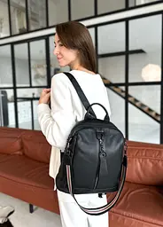 Жіночий рюкзак молодіжний шкіряний міський чорний 73354 Tiding Bag - мініатюра 7