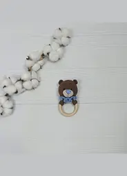 Брязкальце ручної роботи "Ведмедик" a.l.babybox Коричневий-синій