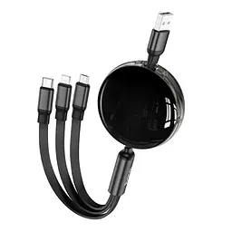 PD Кабель HOCO X78 Easy pull storage 3-in-1 charging cable Чорний