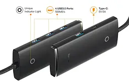 Концентратор - USB-хаб Baseus Lite Series 4-Port USB-A HUB Adapter (USB-A to USB 3.0*4) 2 метри чорний WKQX030201 - мініатюра 5