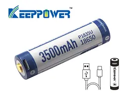 Акумулятор 18650 Keeppower 3500 mAh з microUSB (синій з білим) - мініатюра 5