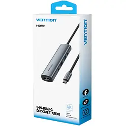 Док-станція USB3.0 Type-C --> HDMI 4K30Hz /USB 3.0/USB 2.0/Type-C 2.0/ PD 100W Hub 5-in-1 Vention - мініатюра 3