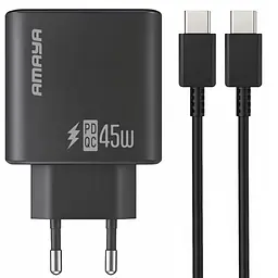 МЗП Amaya E70S PD45W (1USB-C) + кабель Type-C to Type-C Black