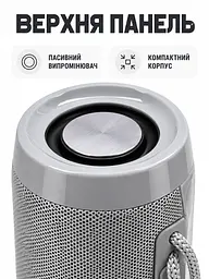 Портативна Bluetooth колонка 10 Вт з LED-підсвіткою, FM радіо, USB, AUX, microSD, PowerBank 18×6 см сіра (49676431) - мініатюра 5