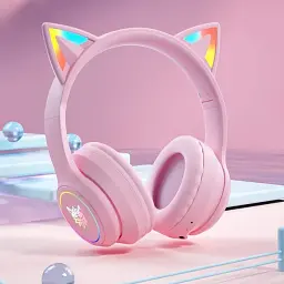 Бездротові ігрові навушники з котячими вушками Onikuma B90 RGB гарнітура з мікрофоном Pink (19117) - мініатюра 11