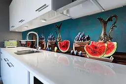 Кухонний фартух Сливи для кухні наклейка ПВХ натюрморт кавун глечик Синій 60х250 см Happy Pocket Z180536 - мініатюра 6